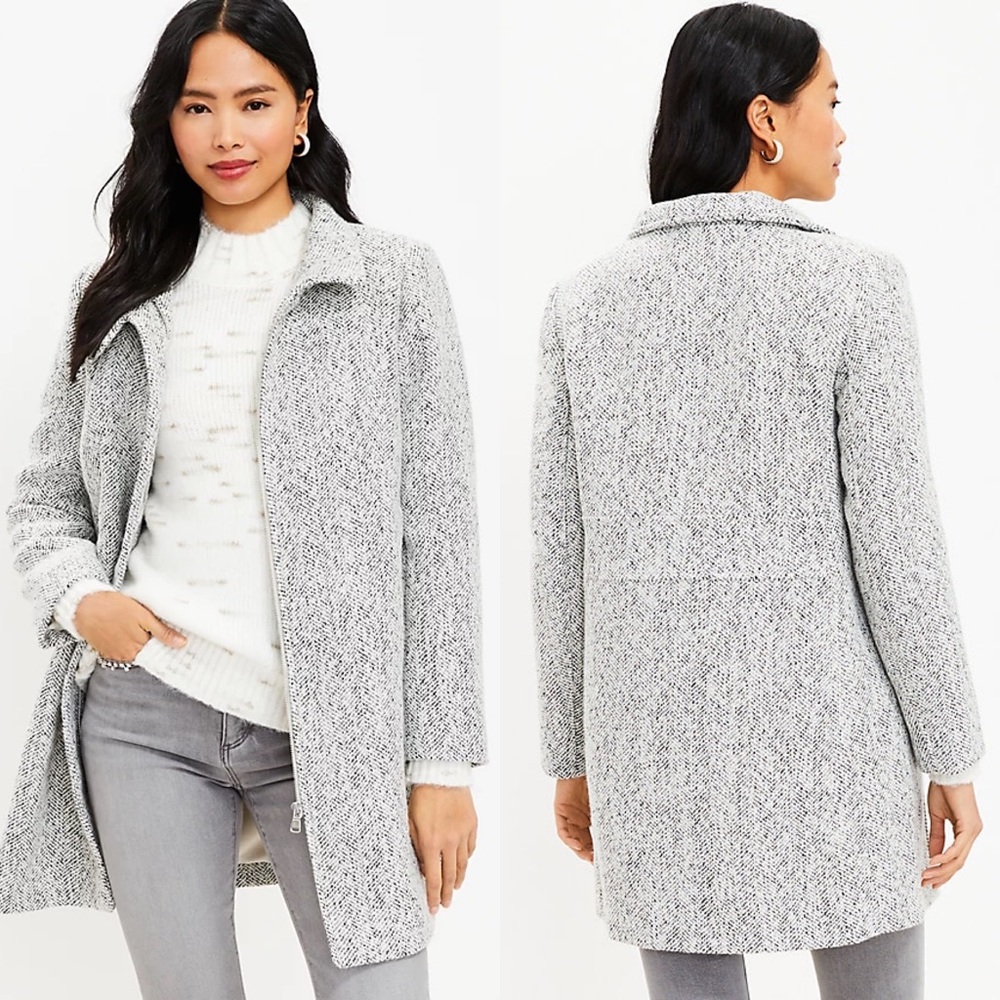 🆕 LOFT herringbone funnel neck coat